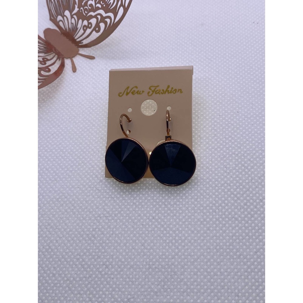 Pair Of Imitation Yellow Gold Black Onyx Cubic Zirconia CZ Dangle Earrings Set